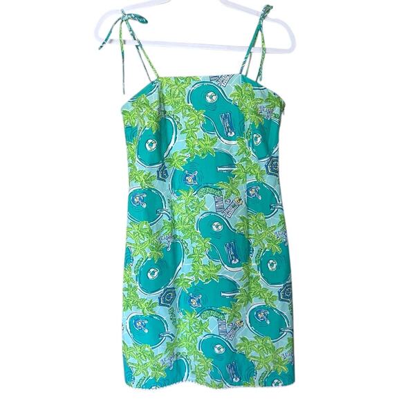 Lilly Pulitzer Y2K Mini Dress Women’s 6 Pool Print Blue Green Summer Vacation - Picture 1 of 6